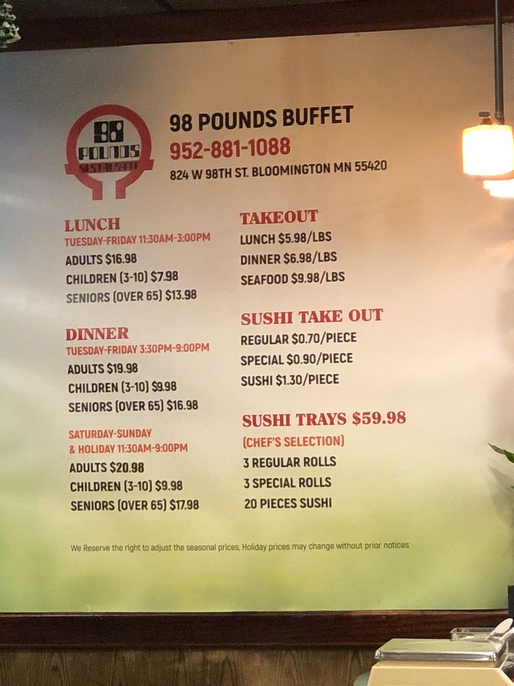 98 Pounds Buffet Menu - Image 1