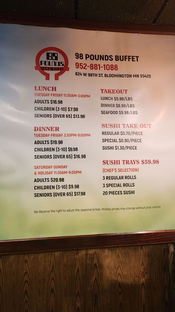 98 Pounds Buffet Menu - Image 2